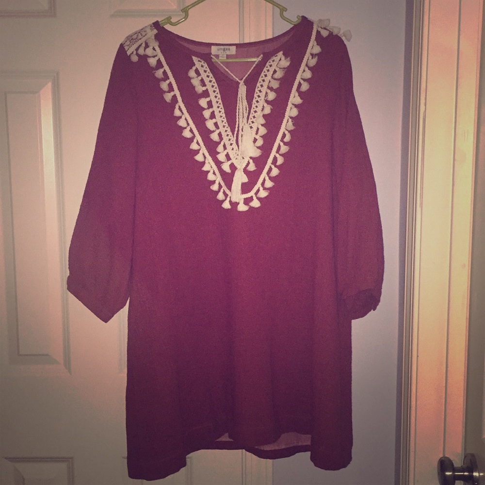 UMGEE RED/MAROON TASSEL ABOVE THE KNEE DRESS